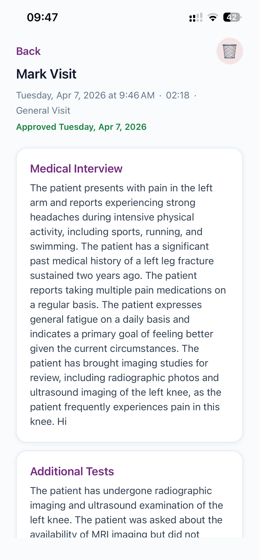 Paley Scribe medical report screen